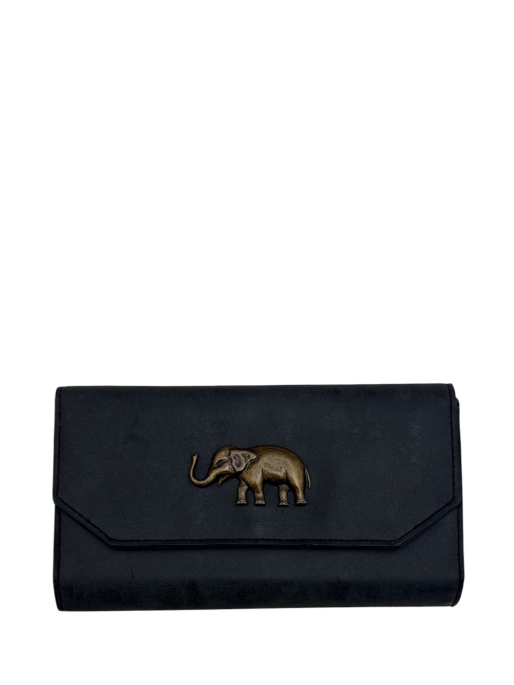 UNBRANDED - GREY BLACK FAUX LEATHER NYLON LONG BIFOLD SNAP WALLET “ELEPHANT”